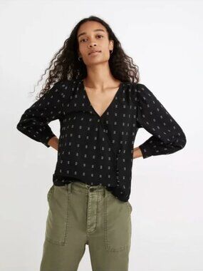 Madewell Kinston Side-Button Wrap Blouse in Textured Dobby